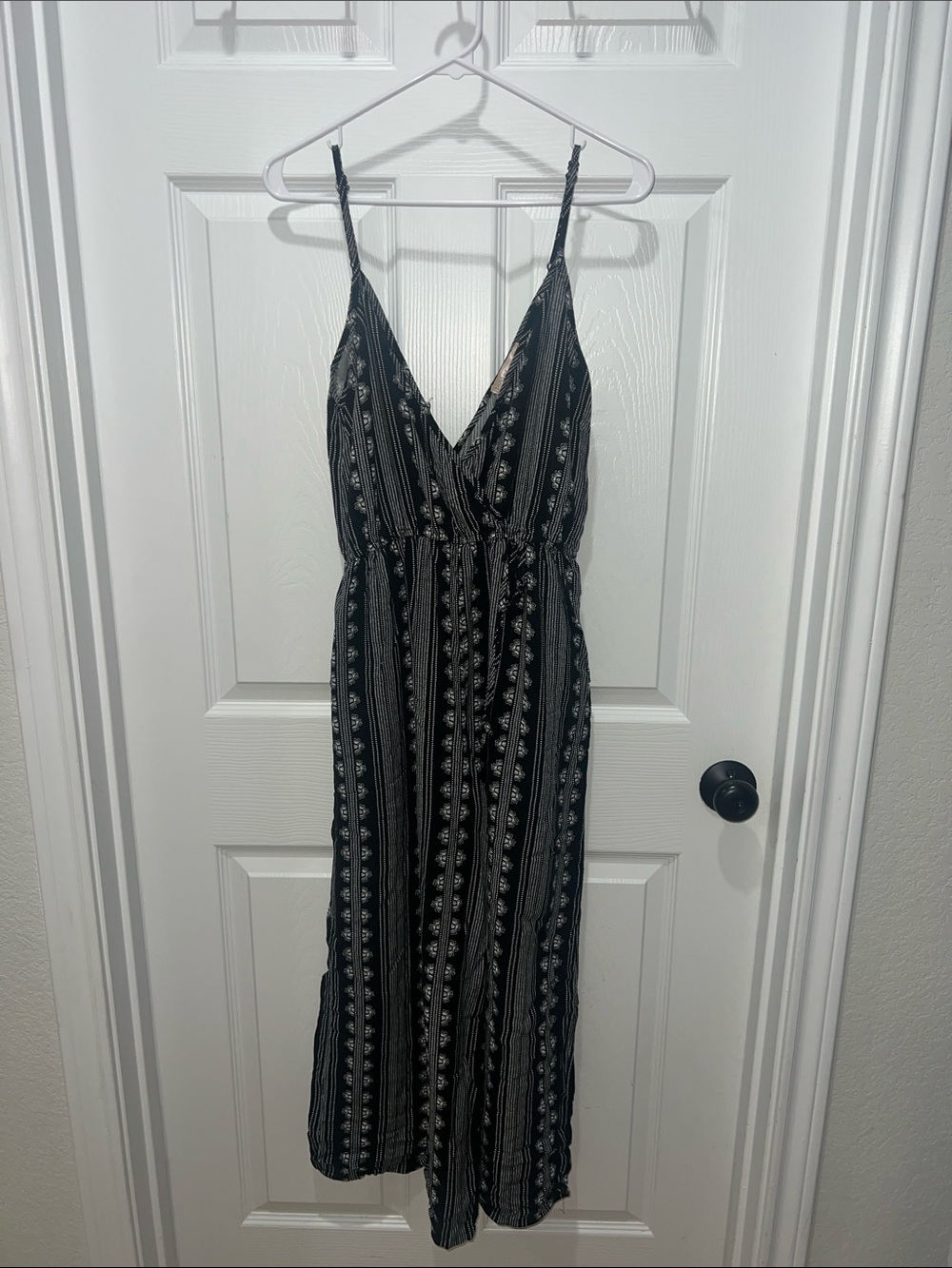 Black Striped V-Neck Spaghetti Strap Women's Jumpsuit